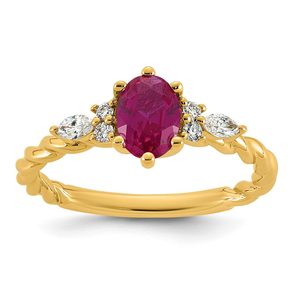 14K Polished Diamond and Lab Created Ruby Twisted Ring