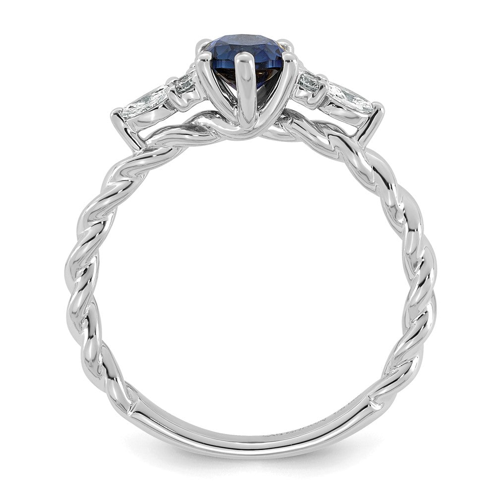 14K White Gold Polished Diamond and Lab Created Sapphire Twisted Ring