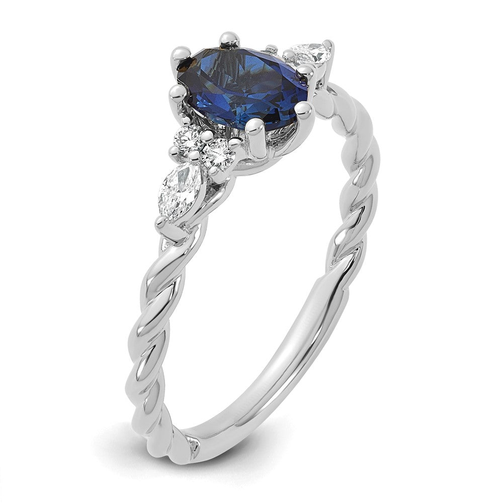 14K White Gold Polished Diamond and Lab Created Sapphire Twisted Ring