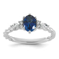14K White Gold Polished Diamond and Lab Created Sapphire Twisted Ring