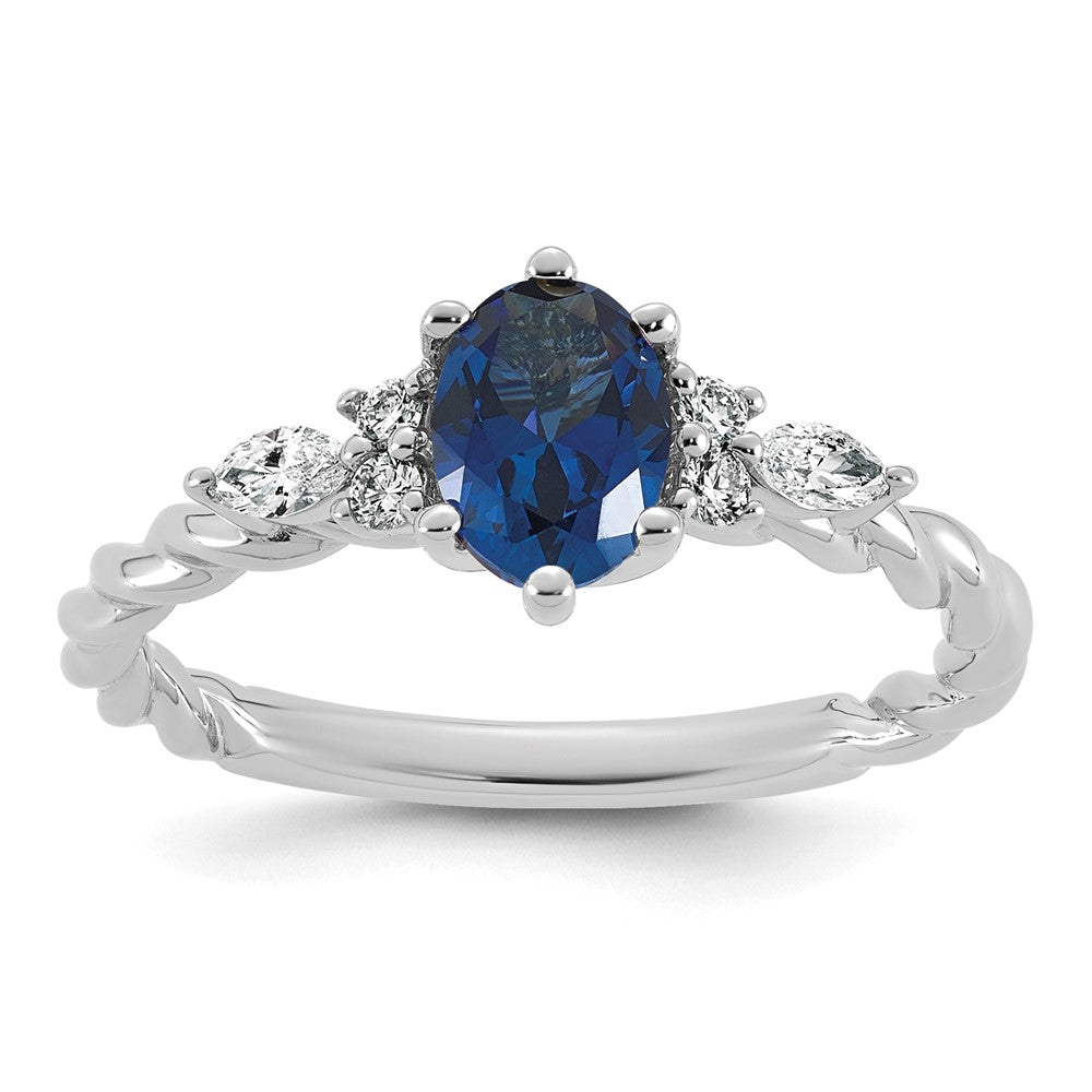 14K White Gold Polished Diamond and Lab Created Sapphire Twisted Ring