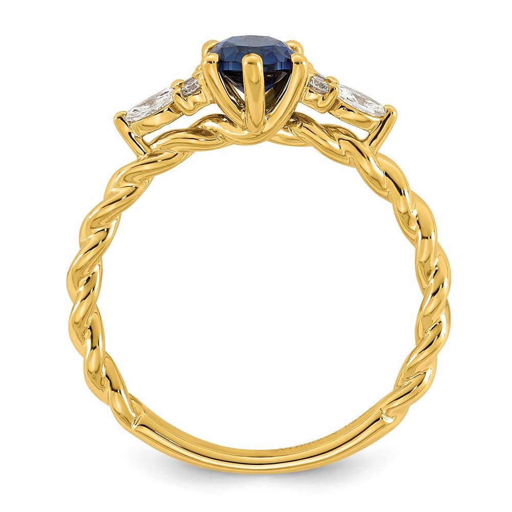 14K Polished Diamond and Lab Created Sapphire Twisted Ring