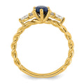 14K Polished Diamond and Lab Created Sapphire Twisted Ring