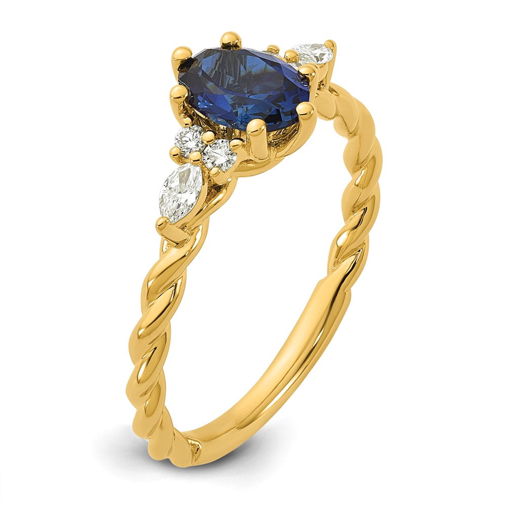 14K Polished Diamond and Lab Created Sapphire Twisted Ring