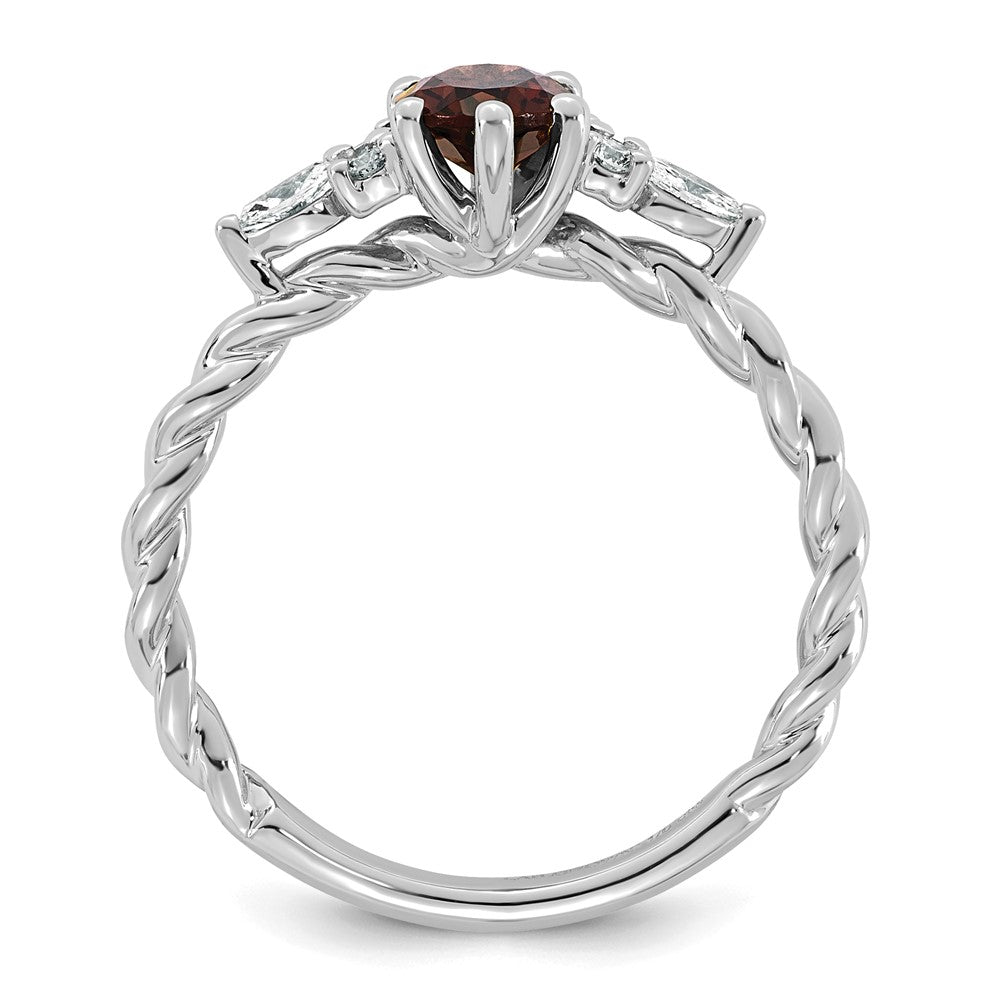 14K White Gold Polished Diamond and Garnet Twisted Ring