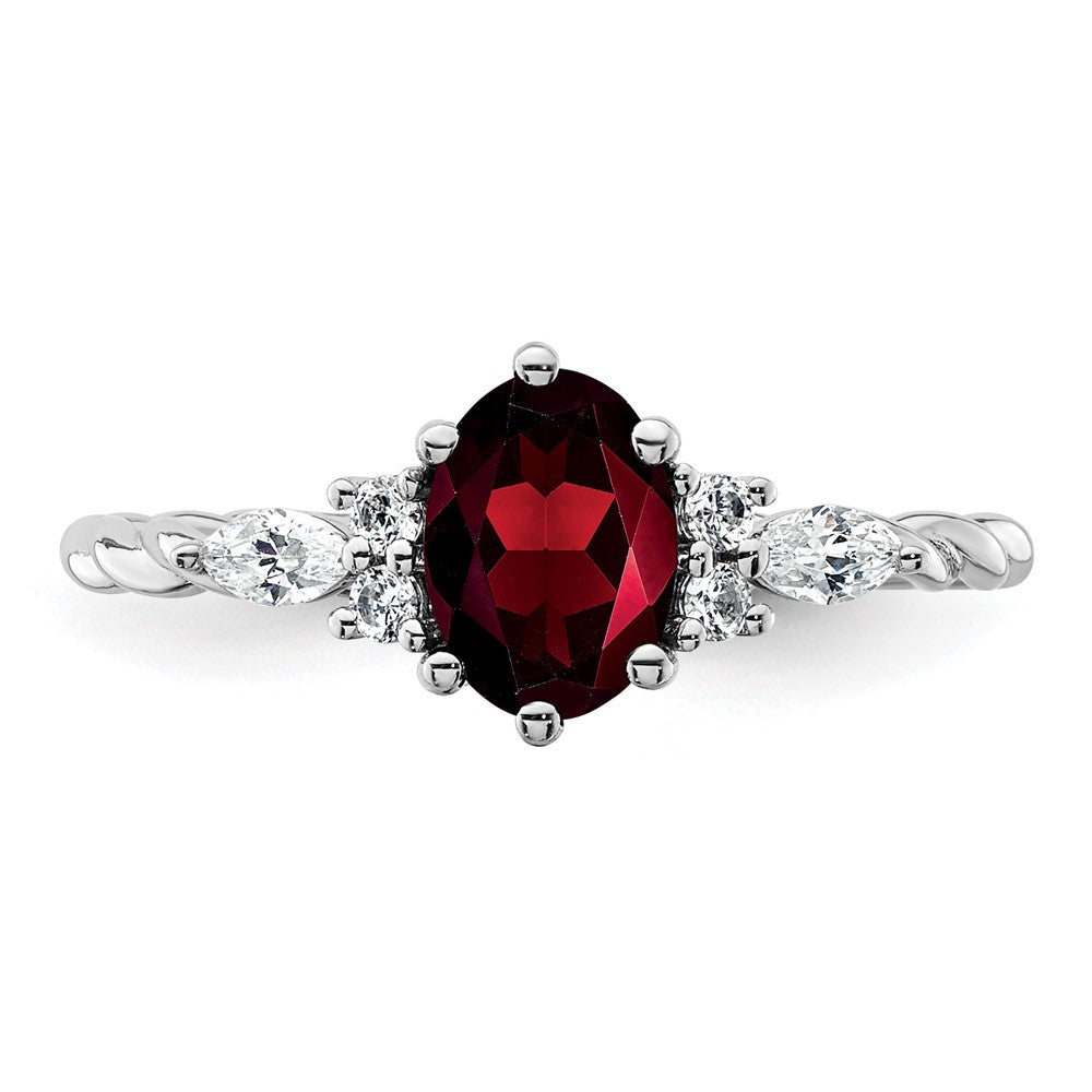 14K White Gold Polished Diamond and Garnet Twisted Ring