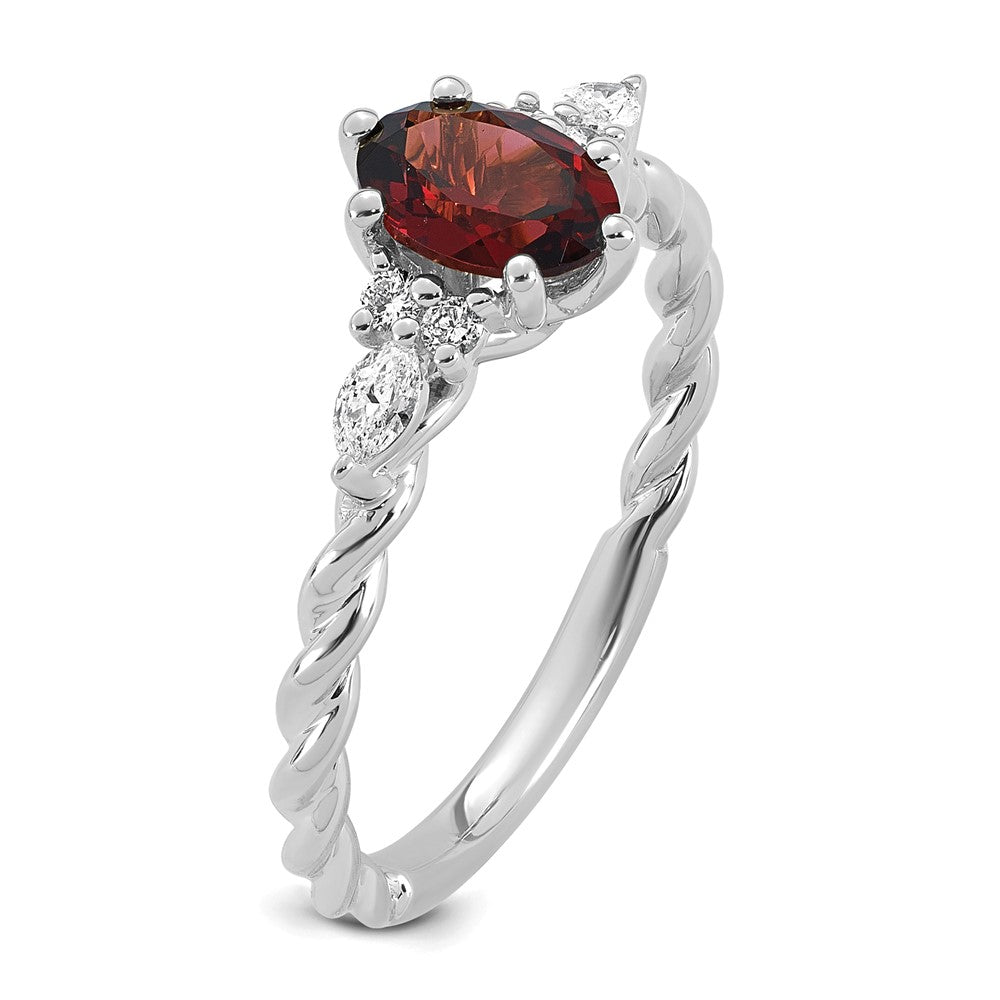 14K White Gold Polished Diamond and Garnet Twisted Ring