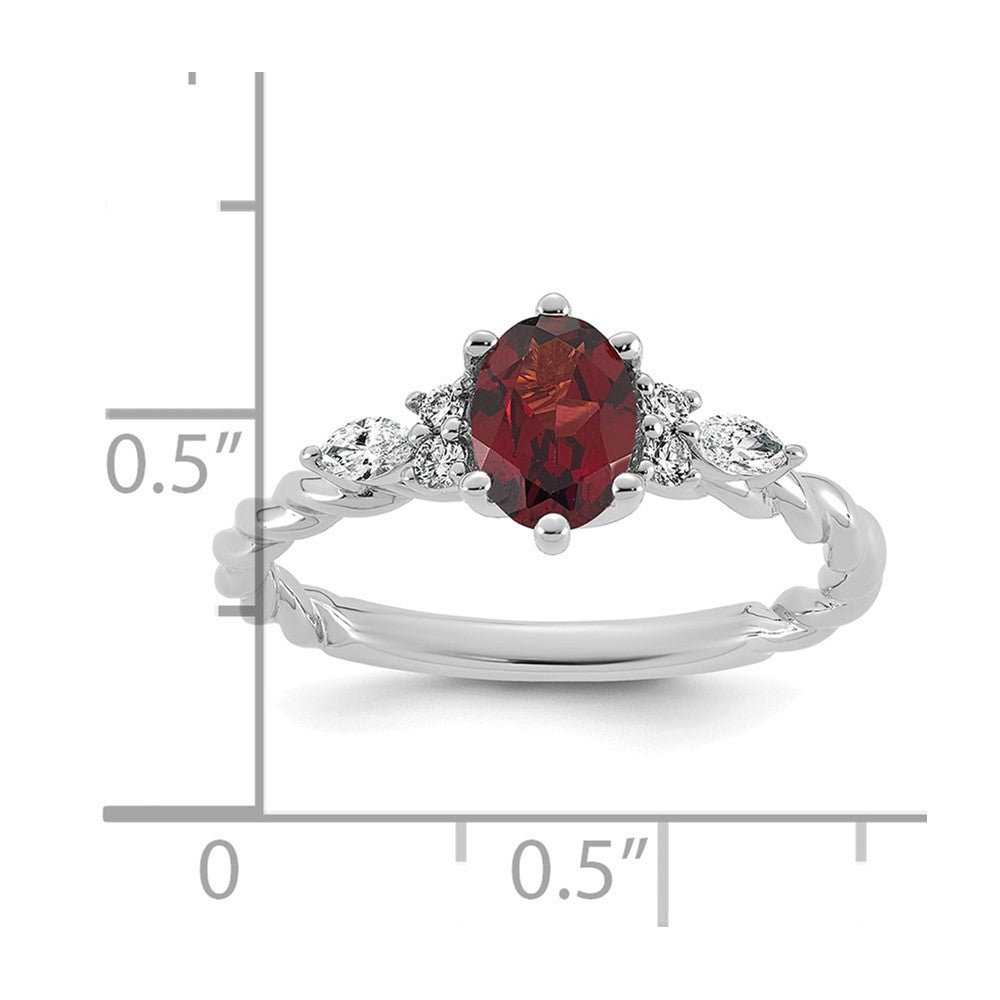 14K White Gold Polished Diamond and Garnet Twisted Ring
