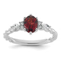 14K White Gold Polished Diamond and Garnet Twisted Ring