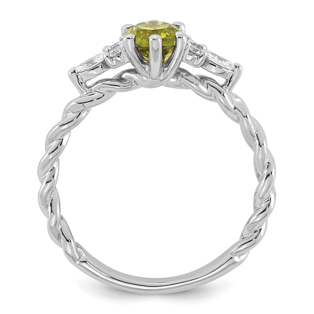 14K White Gold Polished Diamond and Peridot Twisted Ring