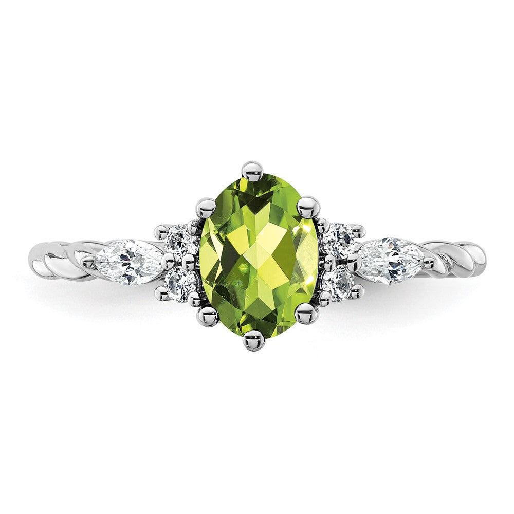 14K White Gold Polished Diamond and Peridot Twisted Ring