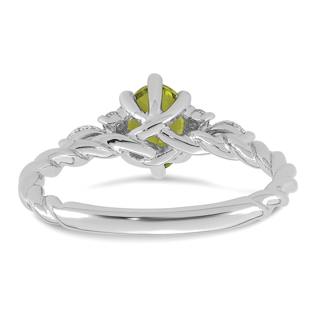 14K White Gold Polished Diamond and Peridot Twisted Ring