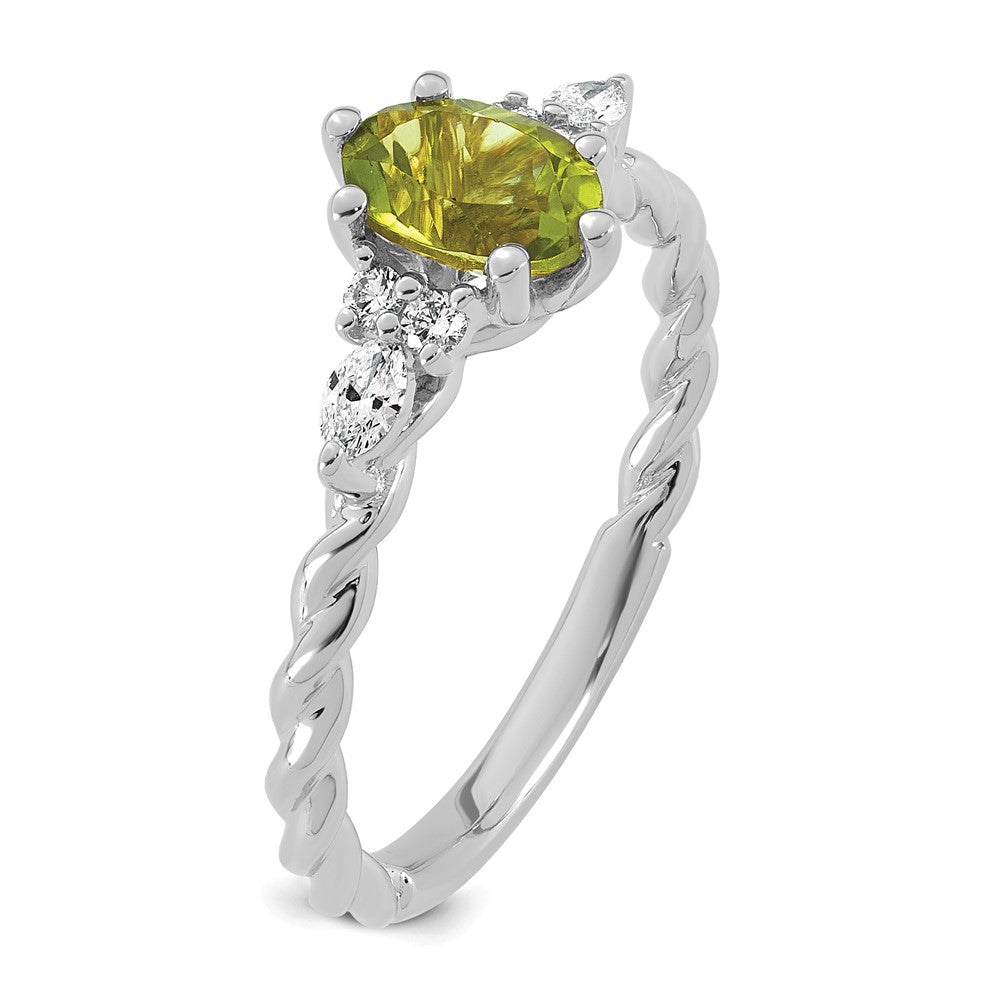 14K White Gold Polished Diamond and Peridot Twisted Ring