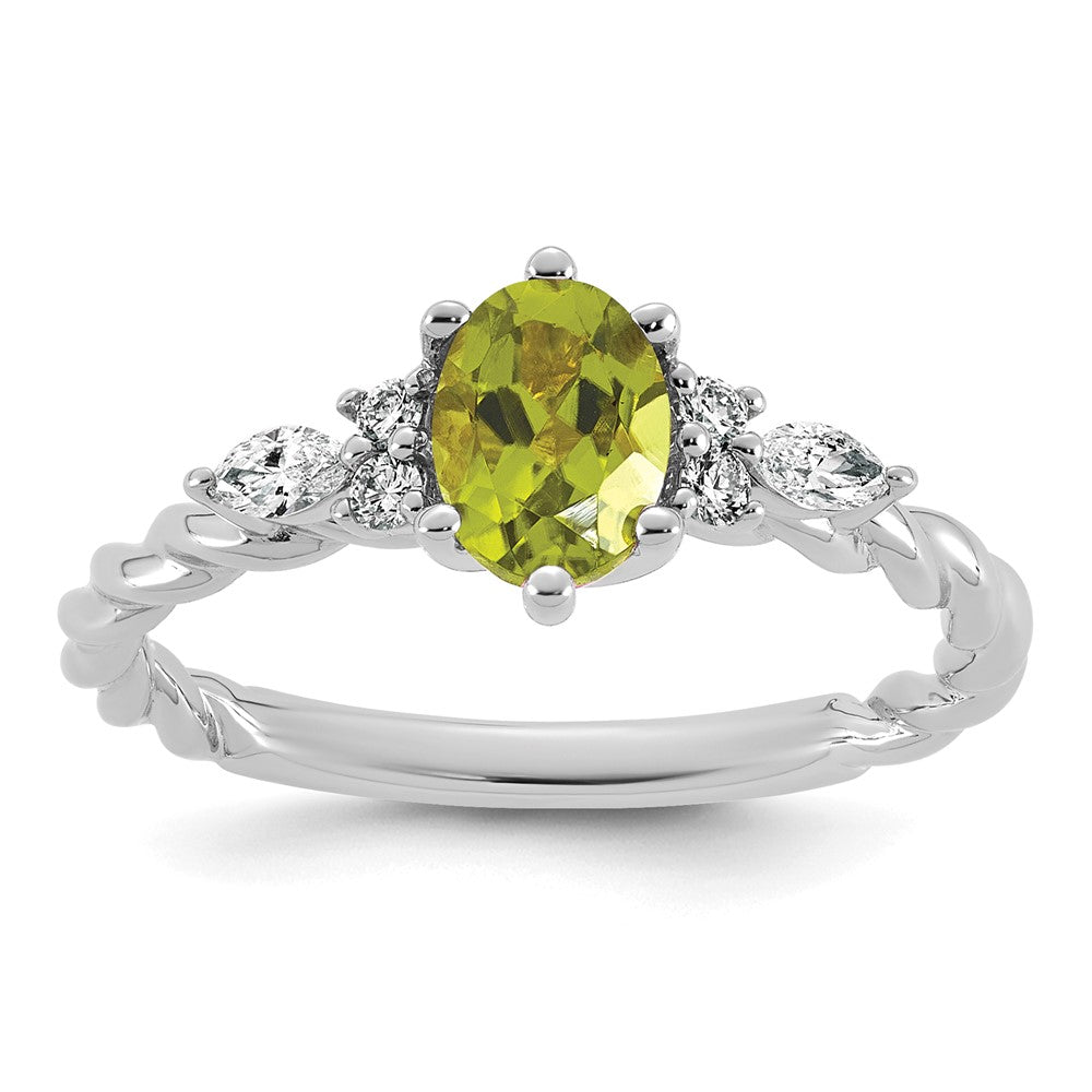 14K White Gold Polished Diamond and Peridot Twisted Ring