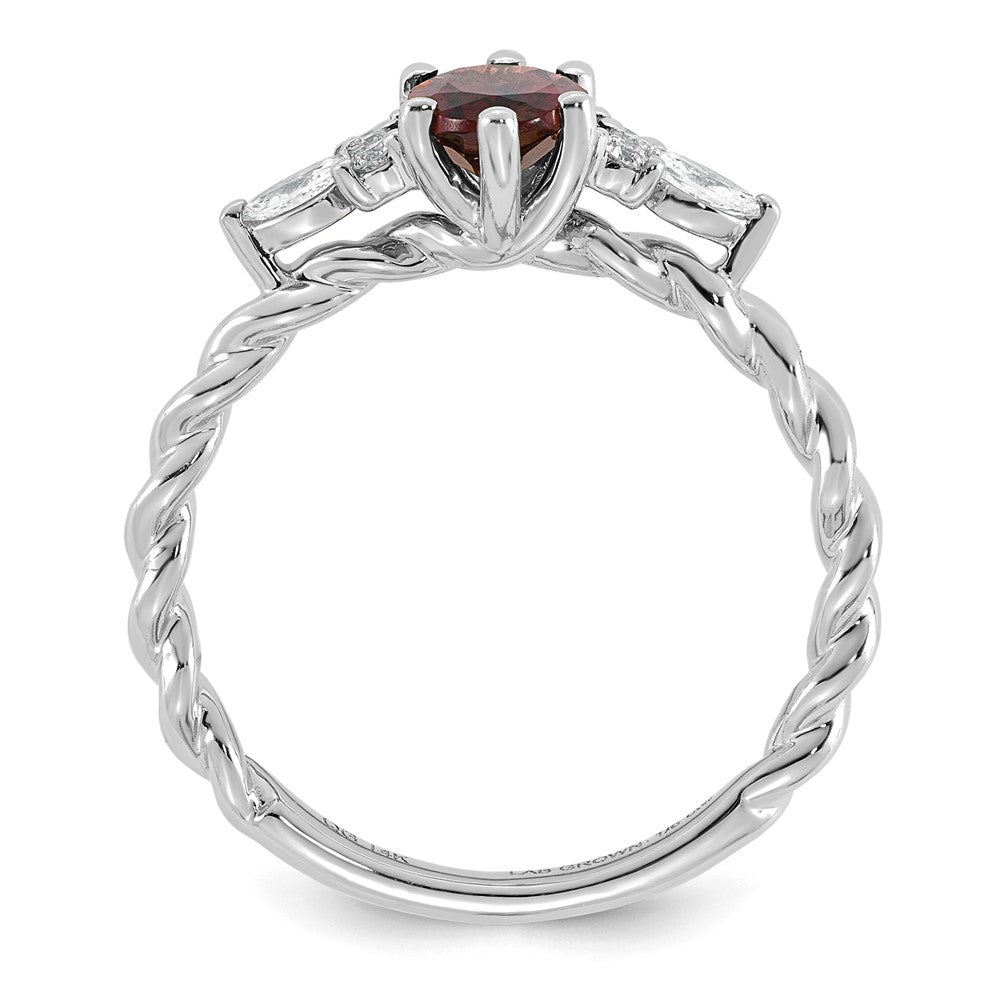 14K White Gold Polished Diamond and Rhodolite Garnet Twisted Ring