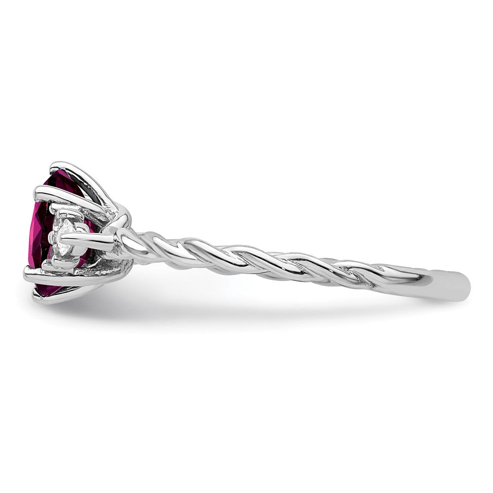 14K White Gold Polished Diamond and Rhodolite Garnet Twisted Ring