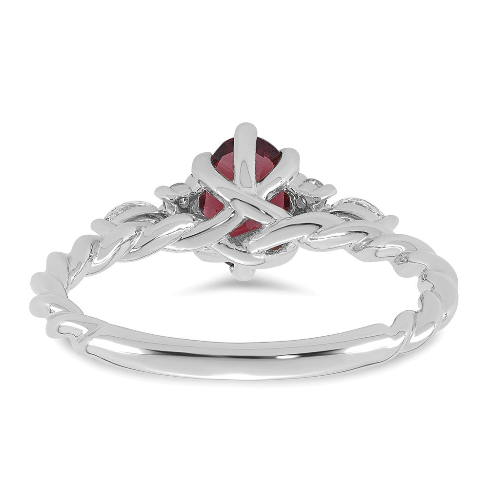 14K White Gold Polished Diamond and Rhodolite Garnet Twisted Ring