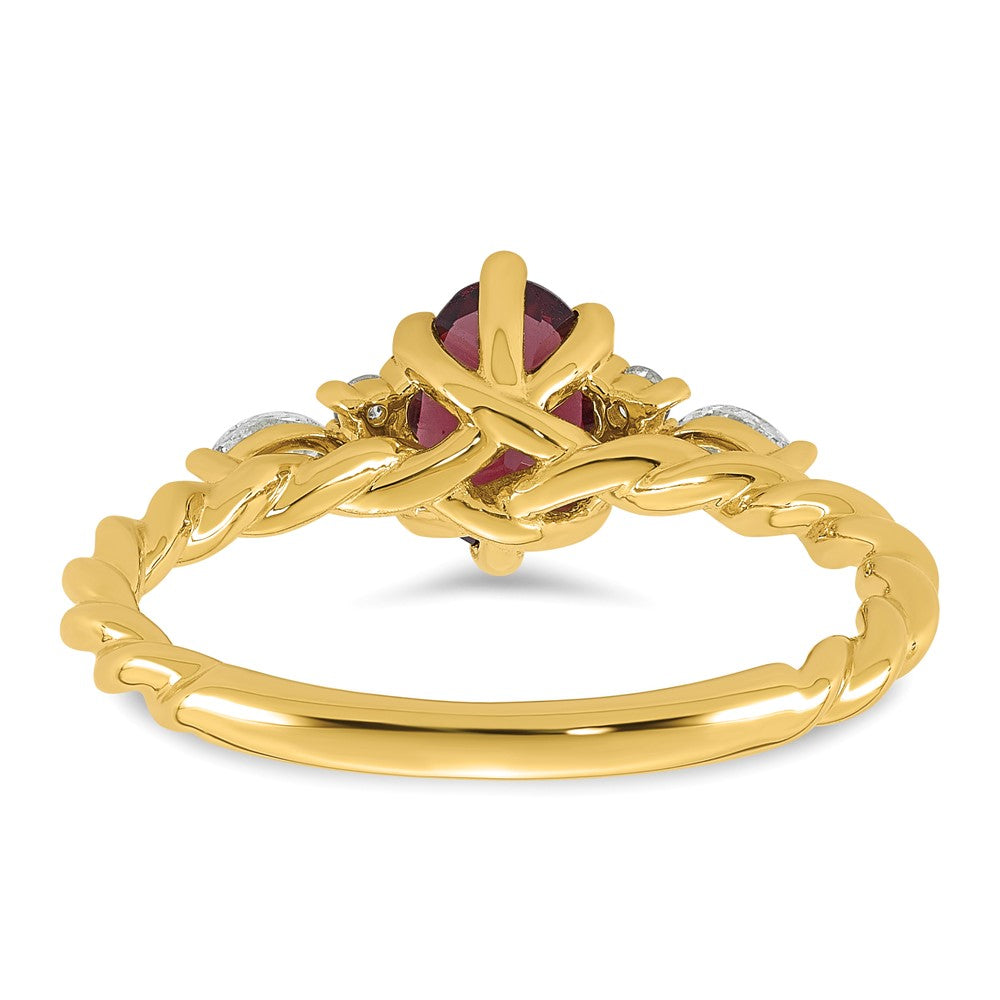 14K Polished Diamond and Rhodolite Garnet Twisted Ring