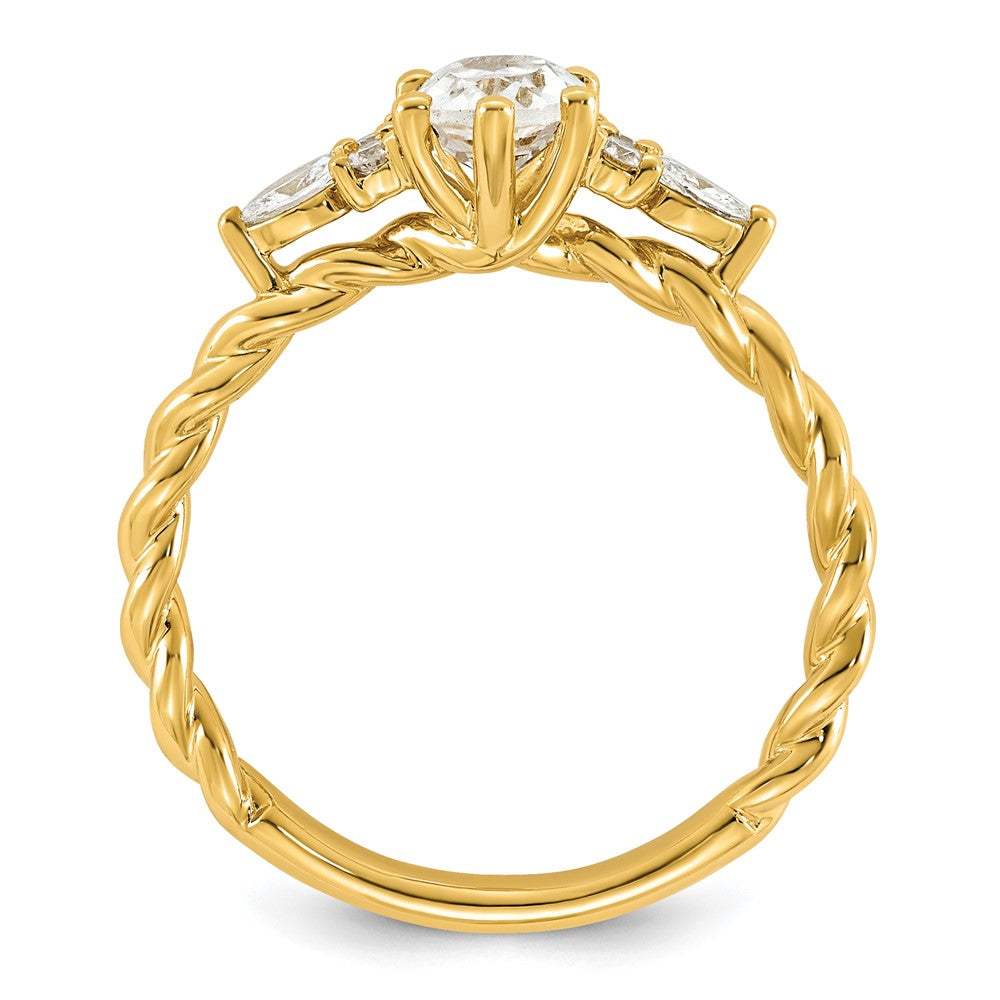 14K Polished Diamond and White Topaz Twisted Ring