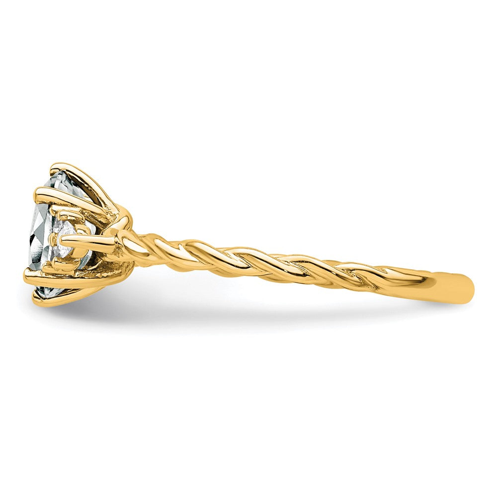 14K Polished Diamond and White Topaz Twisted Ring