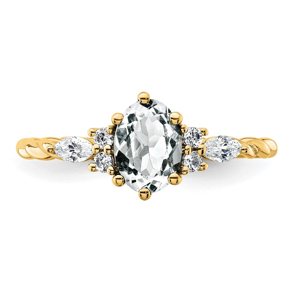 14K Polished Diamond and White Topaz Twisted Ring