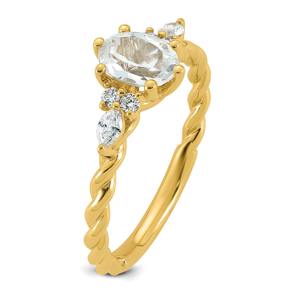 14K Polished Diamond and White Topaz Twisted Ring