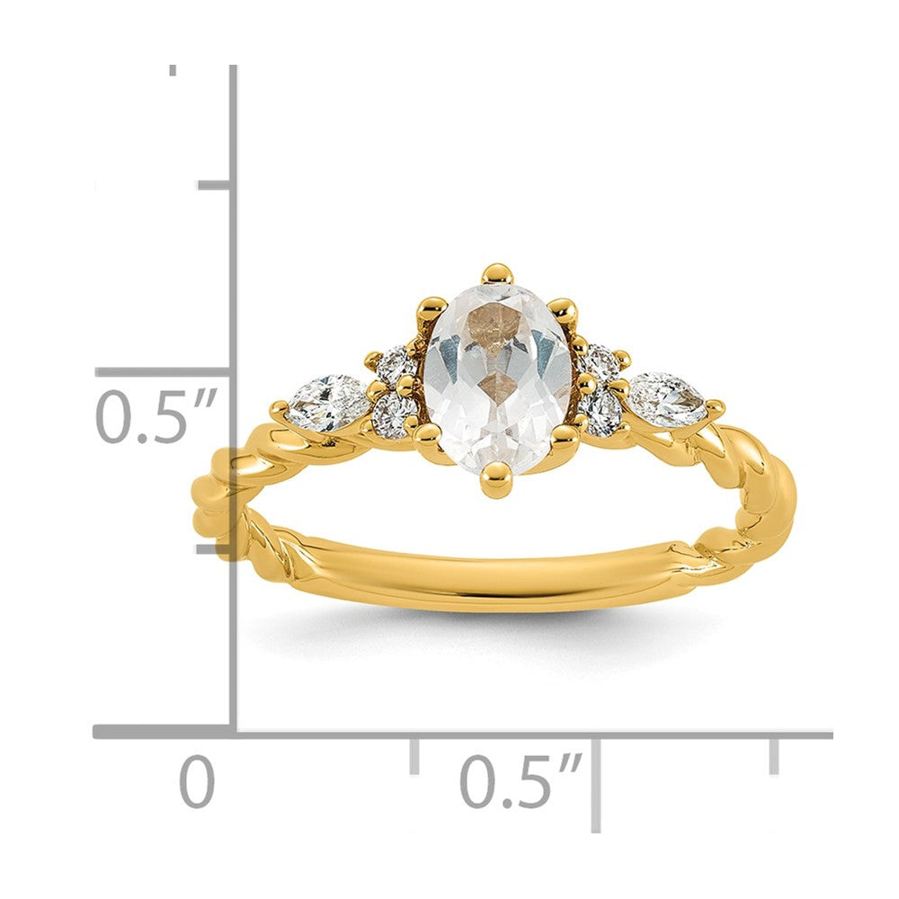 14K Polished Diamond and White Topaz Twisted Ring