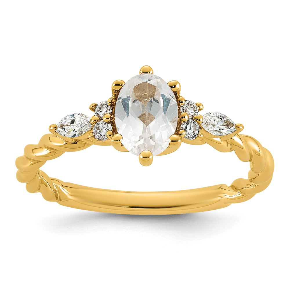 14K Polished Diamond and White Topaz Twisted Ring
