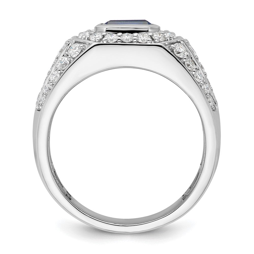 10k WG Created Sapphire & SI Diamond Mens Ring