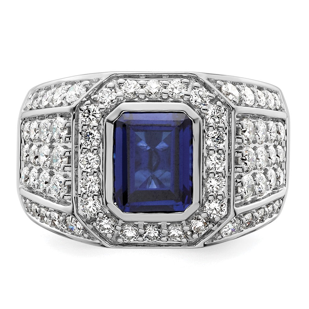 10k WG Created Sapphire & SI Diamond Mens Ring