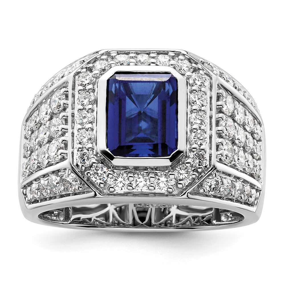 10k WG Created Sapphire & SI Diamond Mens Ring