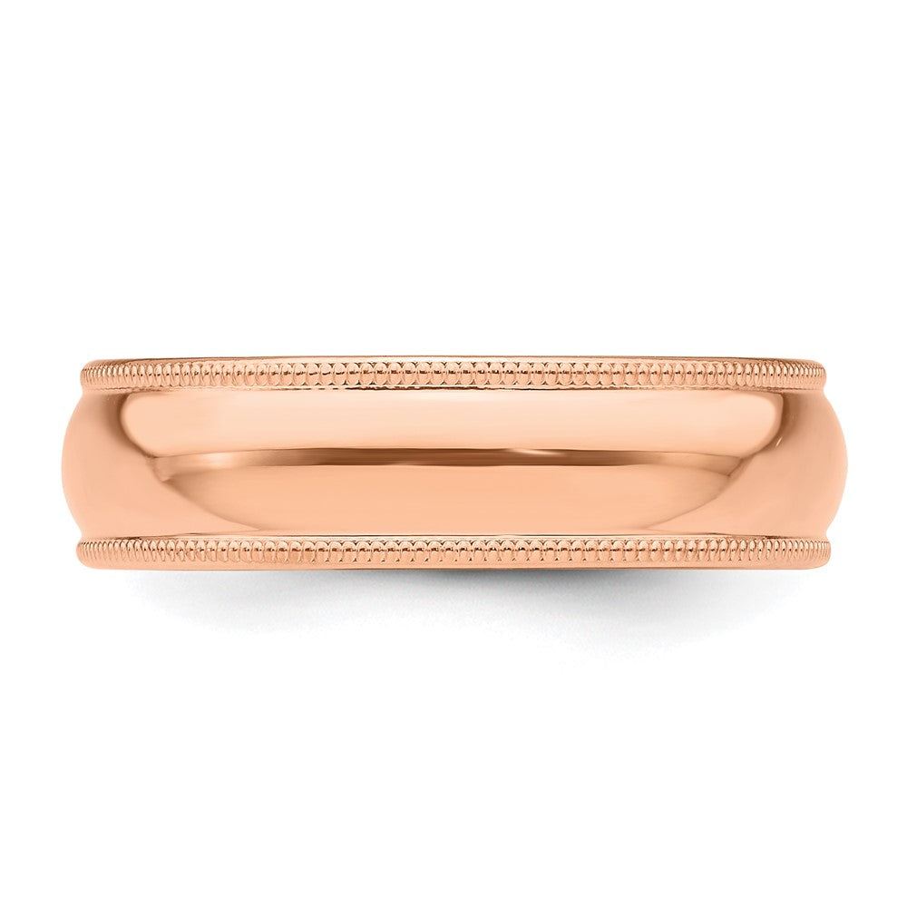 14k Rose Gold 6mm LTW Milgrain Half Round Band