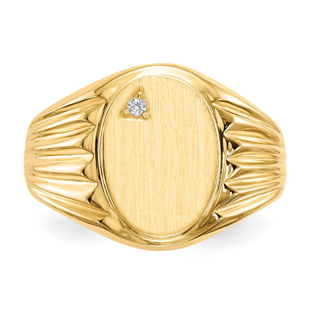 14k 10.0x13.5mm Open Back AA Diamond Mens Signet Ring