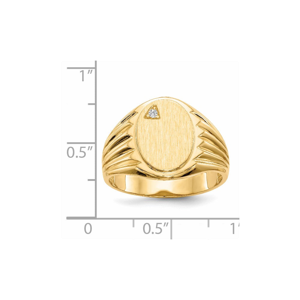 14k 10.0x13.5mm Open Back AAA Diamond Mens Signet Ring