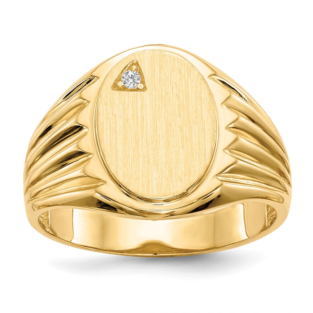 14k 10.0x13.5mm Open Back A Diamond Mens Signet Ring