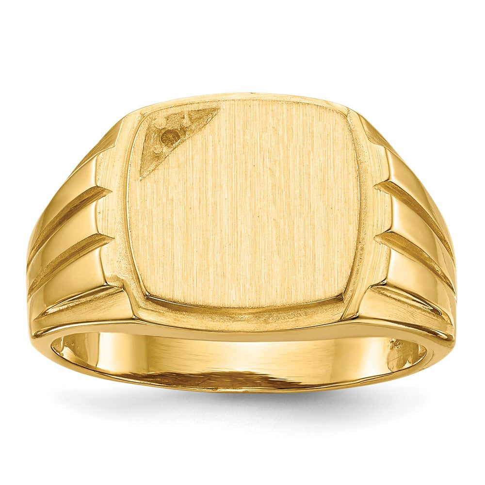 14k 12.0x11.5mm Grooved Sides Open Back Diamond Signet Ring Mtg