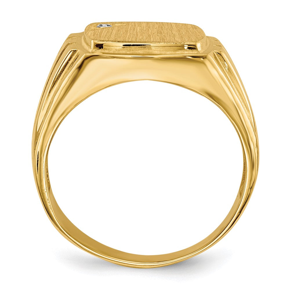 14k 12.0x11.5mm Grooved Sides Open Back AA Diamond Signet Ring