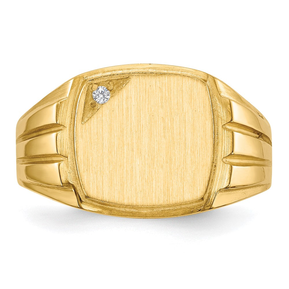 14k 12.0x11.5mm Grooved Sides Open Back VS Diamond Signet Ring