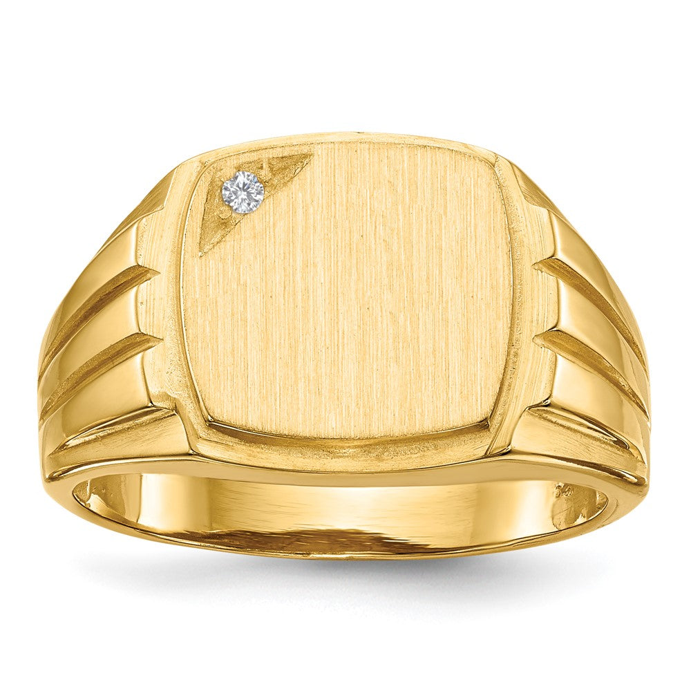 14k 12.0x11.5mm Grooved Sides Open Back VS Diamond Signet Ring