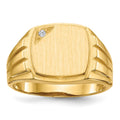 14k 12.0x11.5mm Grooved Sides Open Back A Diamond Signet Ring