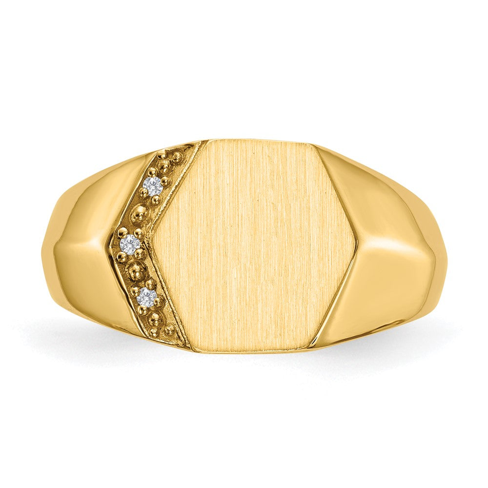 14k 11.5x11.5mm Open Back A Diamond Mens Signet Ring