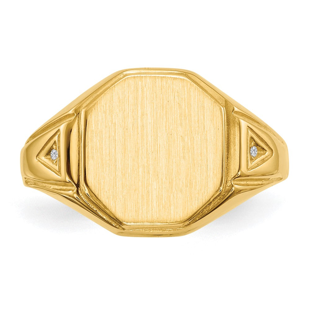 14k 11.5x12.5mm Open Back AAA Diamond Mens Signet Ring