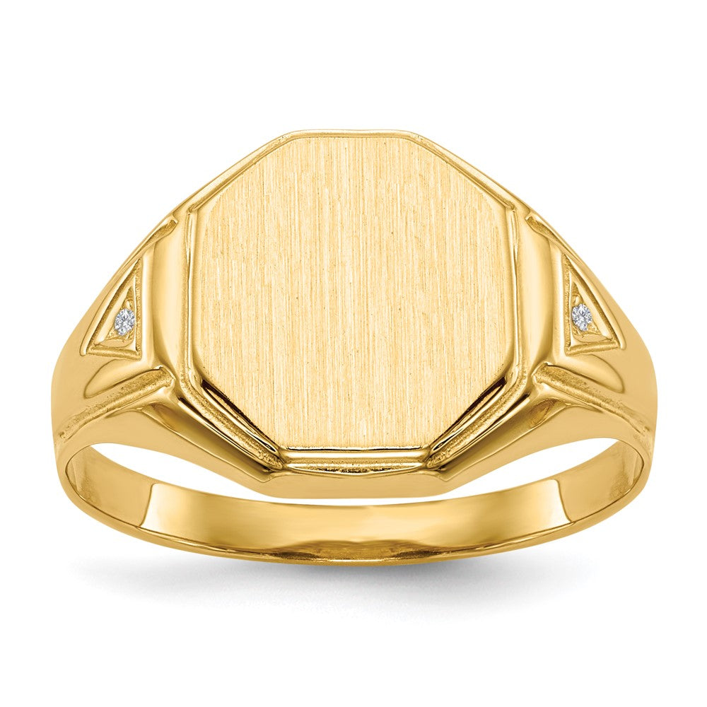 14k 11.5x12.5mm Open Back VS Diamond Mens Signet Ring