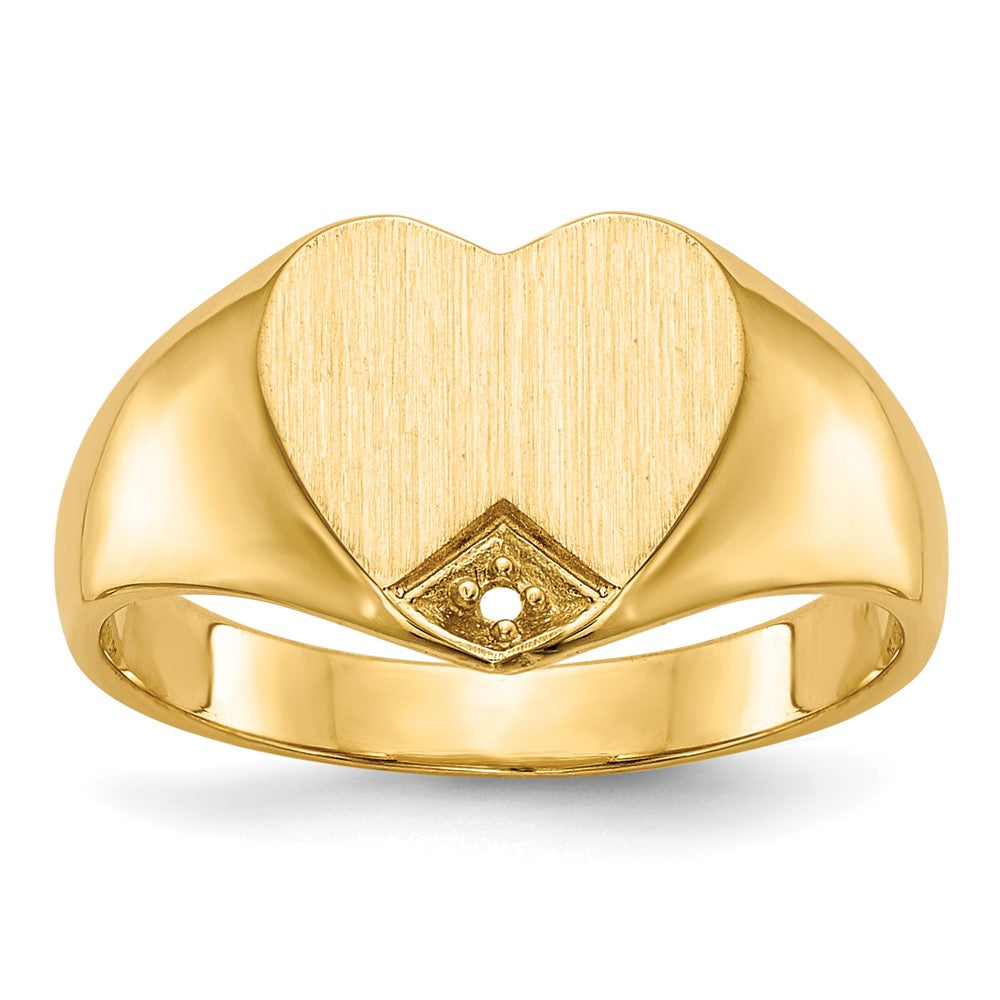 14k .005ct. Diamond Closed Back 9.0x9.0mm Heart Signet Ring Mounting