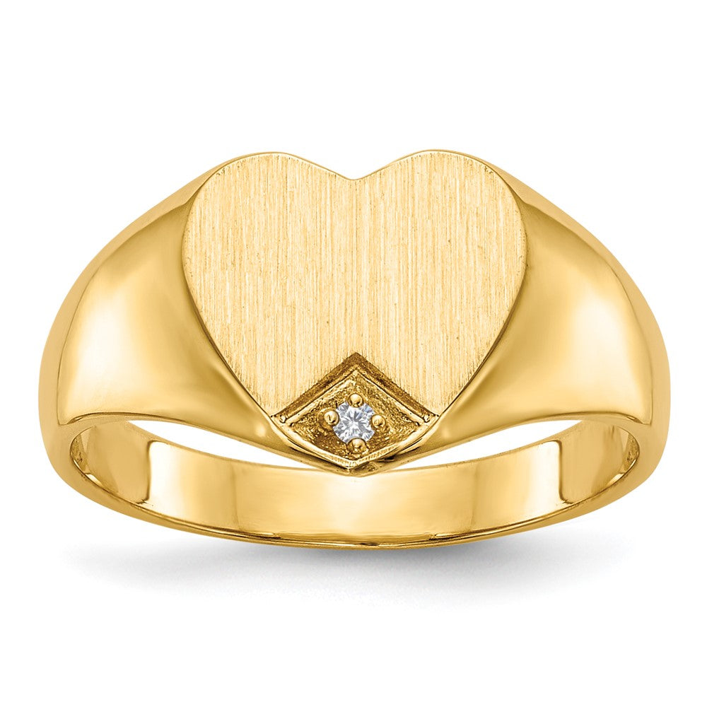 14k .005ct. Diamond Closed Back 9.0x9.0mm Heart Signet Ring