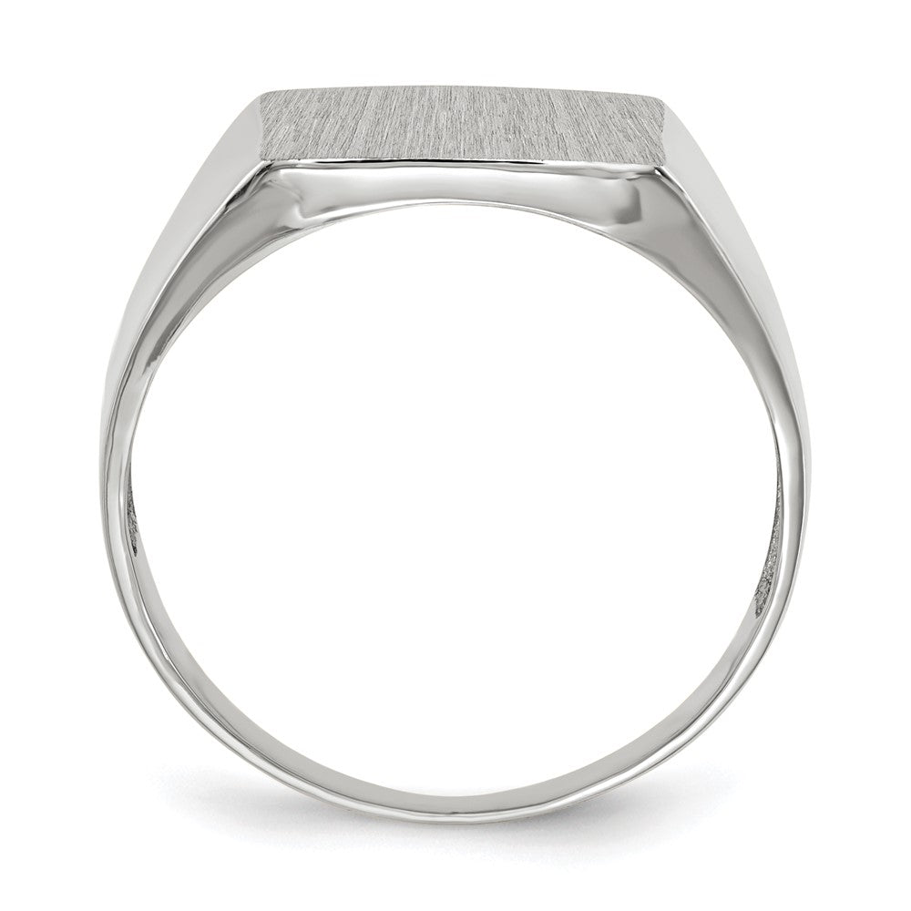 14k White Gold 13.0x13.5mm Open Back Satin Mens Signet Ring