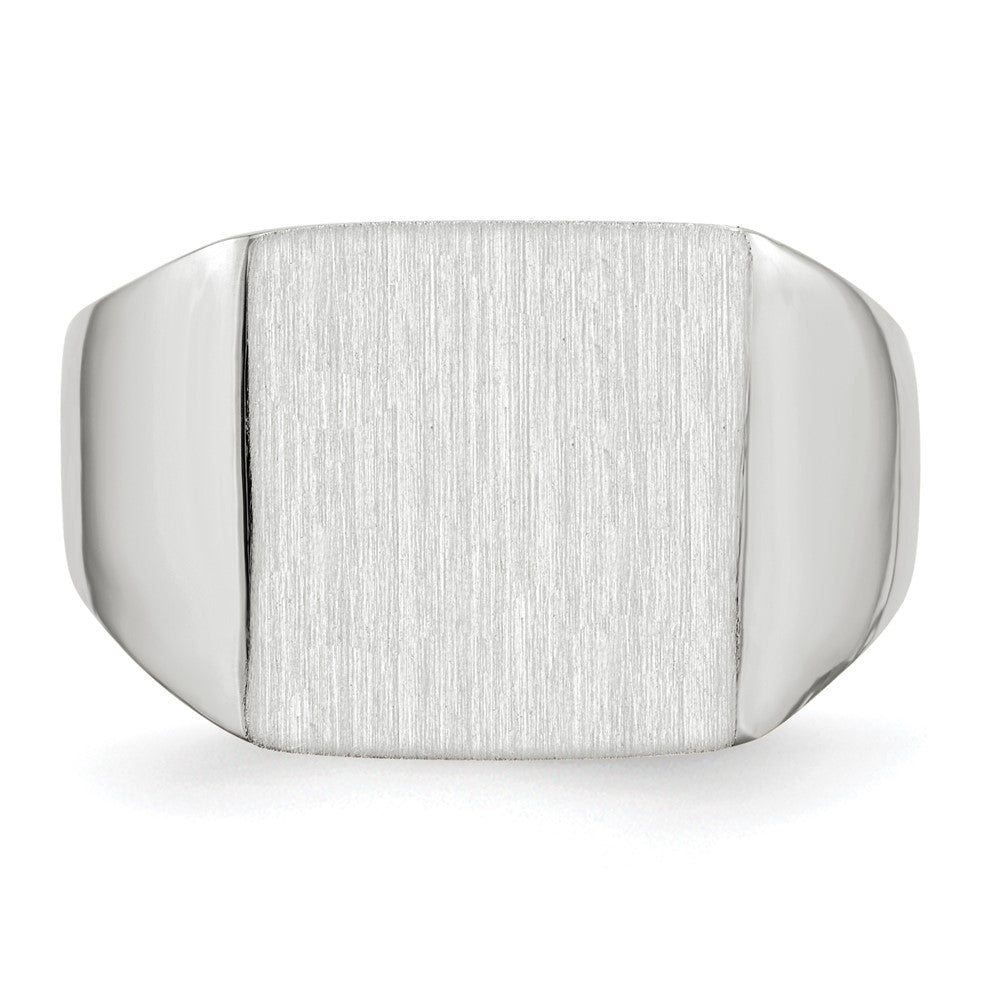 14k White Gold 13.0x13.5mm Open Back Satin Mens Signet Ring