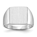 14k White Gold 13.0x13.5mm Open Back Satin Mens Signet Ring