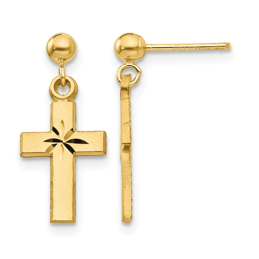 14k Satin & Diamond -Cut Cross Earrings