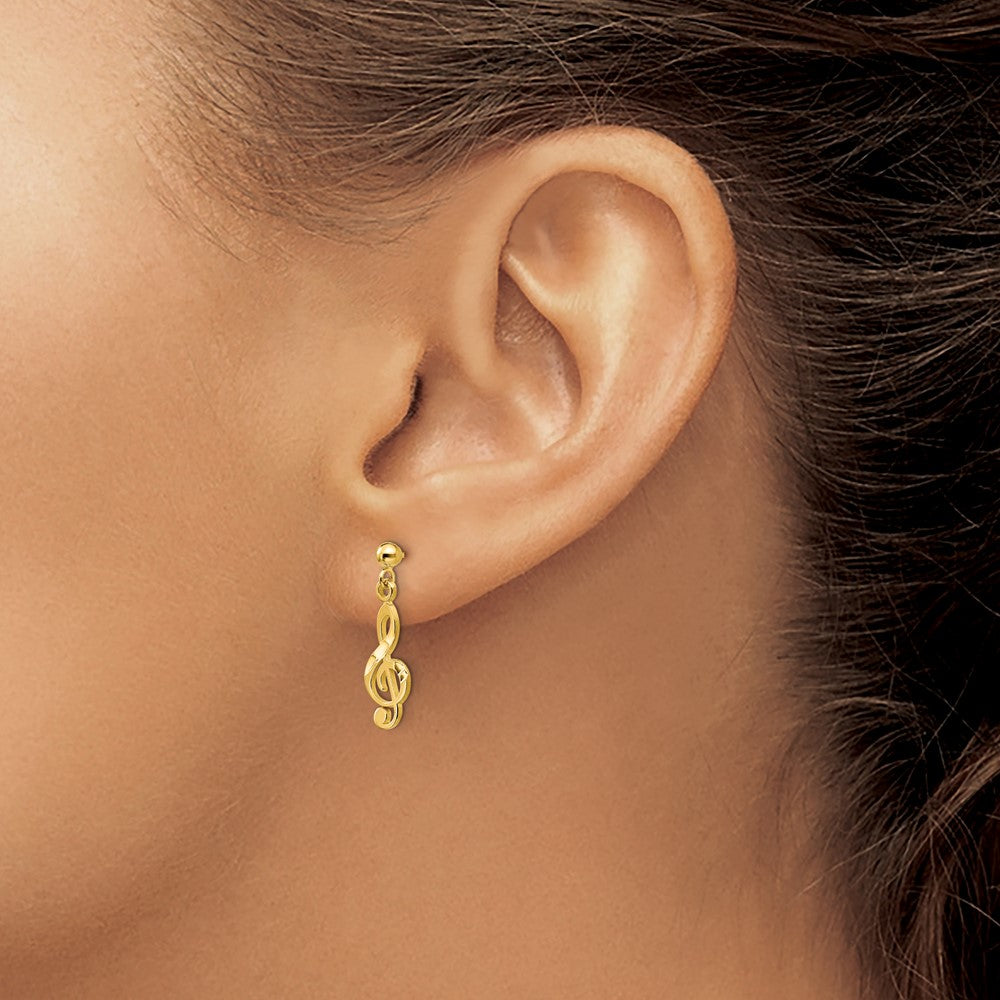 14k Polished & Diamond-Cut Treble Clef Dangle Post Earrings